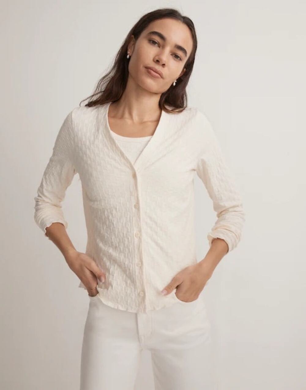 Madewell V-Neck Cardigan in Checkerboard Jacquard
